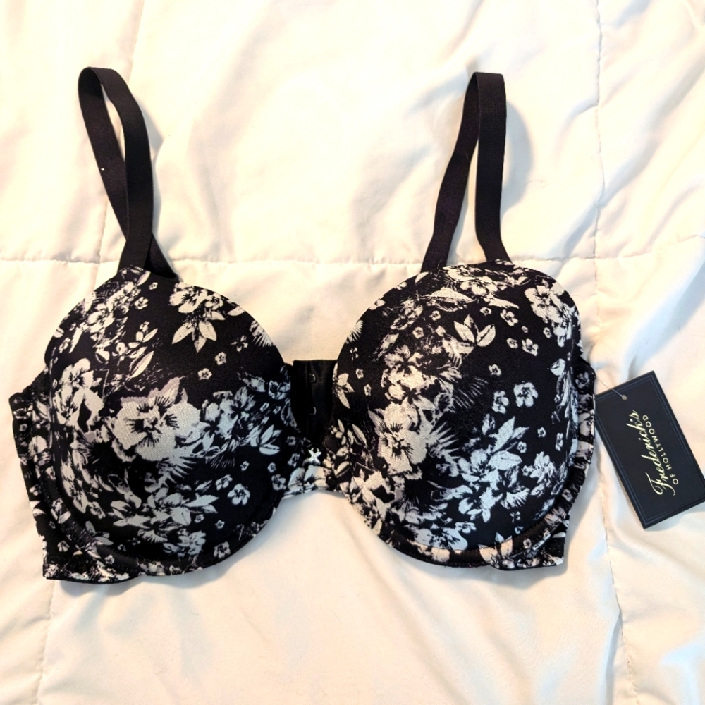 Black and white floral push up bra